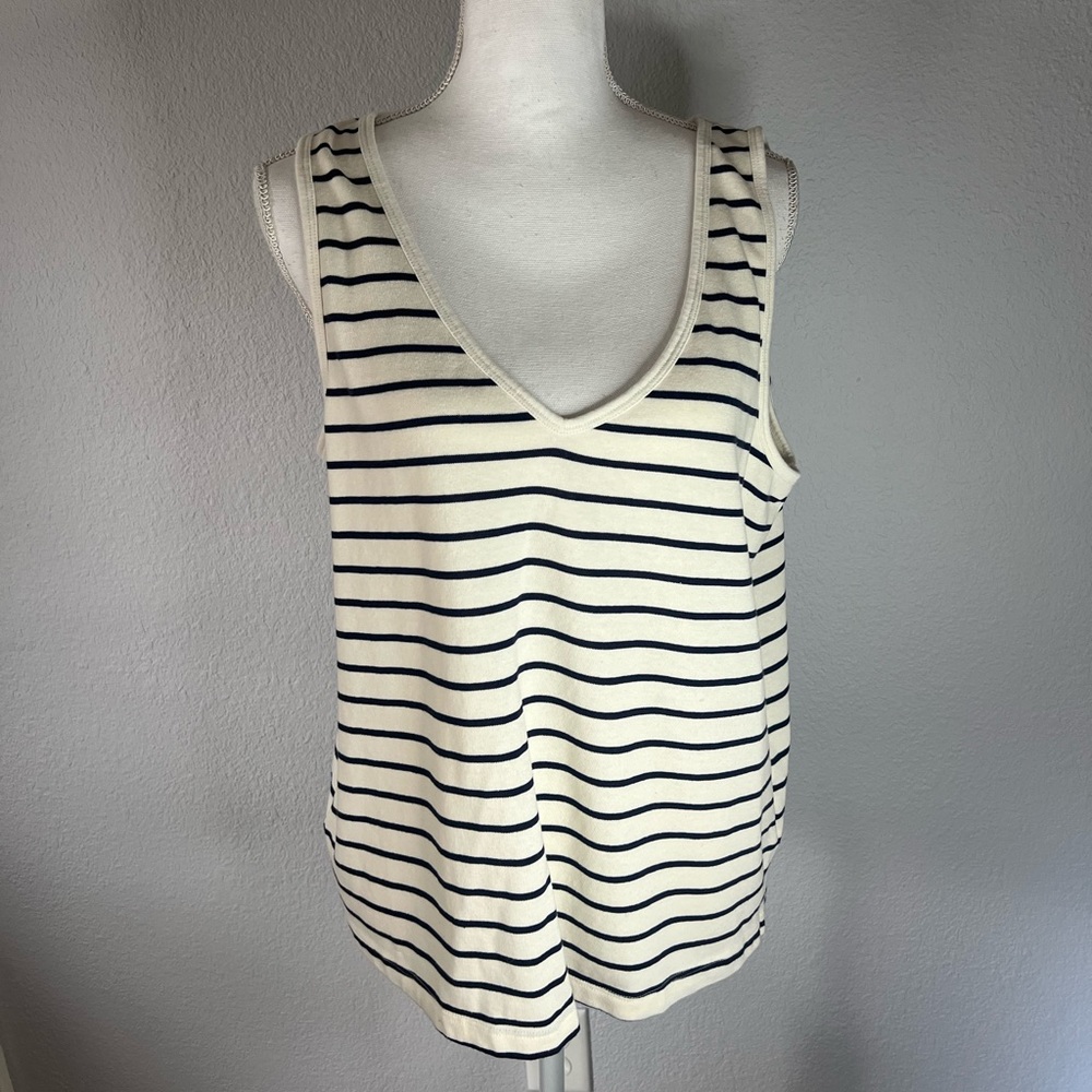 Maxwell Cream & Navy Striped V-Neck Recycled Cotton Blend Jersey Tank Top